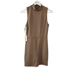 Aritzia Babaton Contour Revolution Romper, Bodysuit, Mock Neck, Taupe, Size M